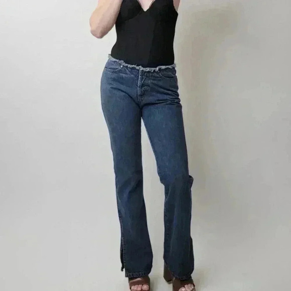 Vintage Y2K ESPIRIT Raw Hem Low Rise Wide Leg Bellbottoms - 6 - Picture 5 of 9